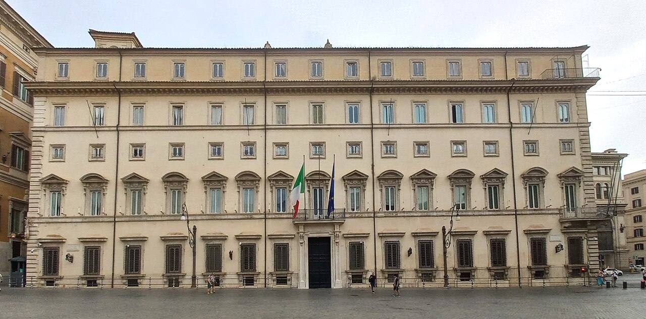 Fachada del Palazzo Chigi, sede del gobierno italiano, en Roma