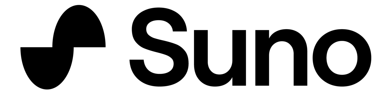 Logotipo de Suno, la aplicación de inteligencia artificial para generar música, en letras minúsculas negras sobre fondo transparente